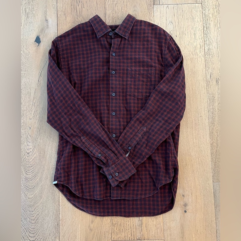 Bonobos Men Slim Fit Red Maroon Flannel Plaid Button Up Casual Medium